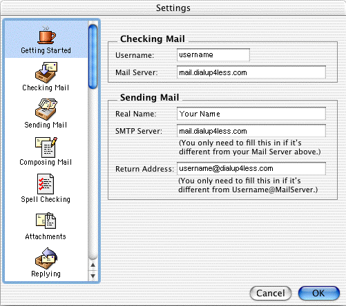 Eudora 5.x On MAC OS X - Checking and Setting Mail Settings
