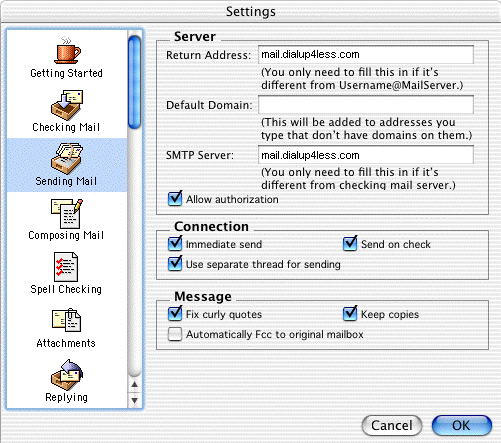 Eudora 5.x On MAC OS X - Server Settings