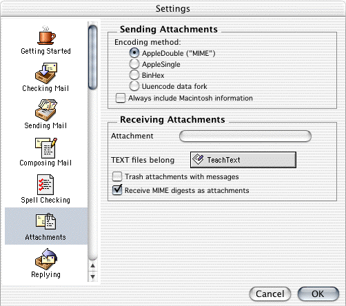 Eudora 5.x On MAC OS X - Sending Attachment Settings