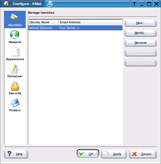 Second configuration screen for Kmail for Linux