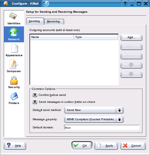 Fifth configuration screen for Kmail for Linux