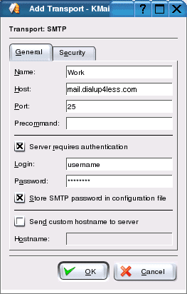 Seventh configuration screen for Kmail for Linux