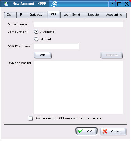 Setup For Linux KDE KPPP - DNS Settings