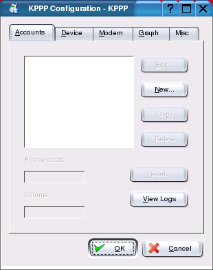 Setup For Linux KDE KPPP - Configuration screen