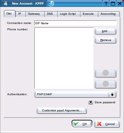 Setup For Linux KDE KPPP - Enter ISP information