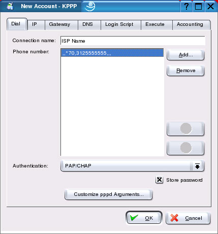 Setup For Linux KDE KPPP - New Acount information