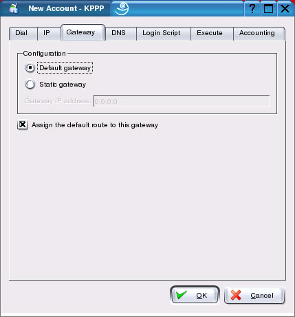 Setup For Linux KDE KPPP - Gateway settings