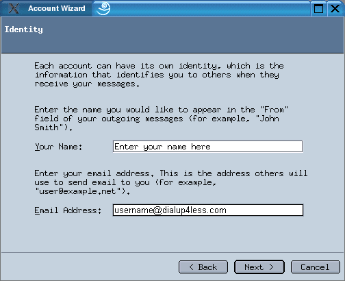 Setting Up Mozilla Email For Linux - Indentity information