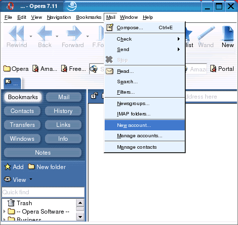Email Setup Instructions For Opera 7.5 for Linux - New Account