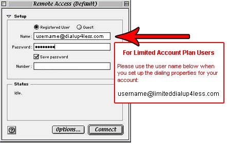Mac OS 8/9 Dial-Up Internet Setup - Set your email address according to your account type
