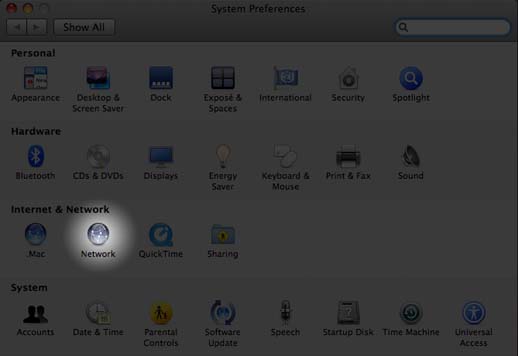Mac OS 10 Dial-Up Internet Setup -Select Network