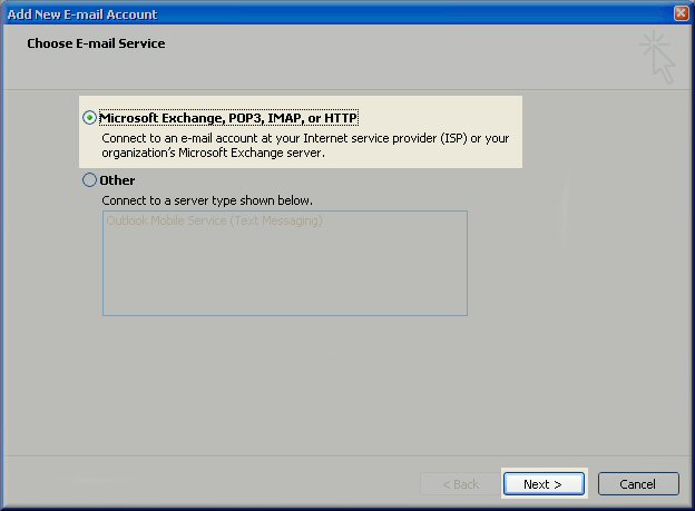 Outlook 2007 Email Setup - Choose email service - POP3