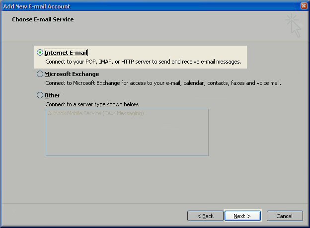 Outlook 2007 Email Setup - Choose email service - POP3