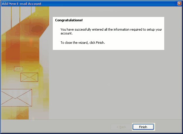 Outlook 2007 Email Setup - Congratulations screen
