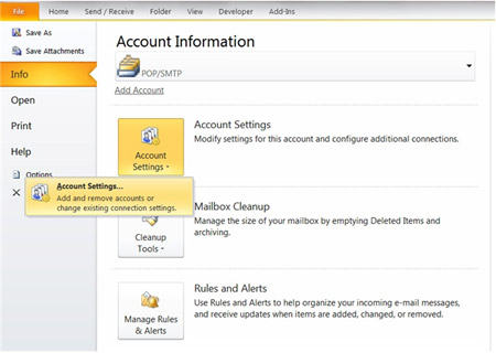 Microsoft Outlook 2010 - Account Information Settings
