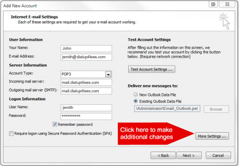 Microsoft Outlook 2010 - Click More Settings