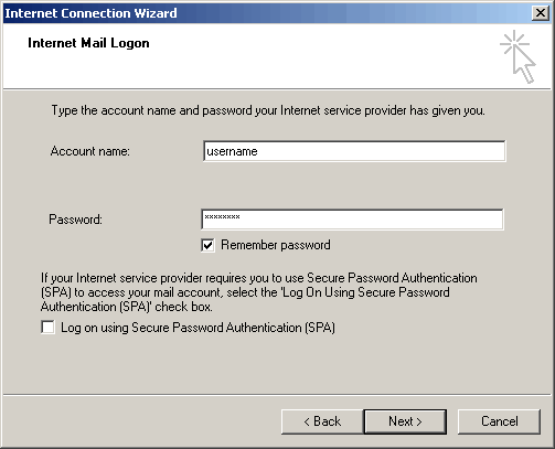 Outlook Express Email Setup - Internet Mail Logon - Username and Password