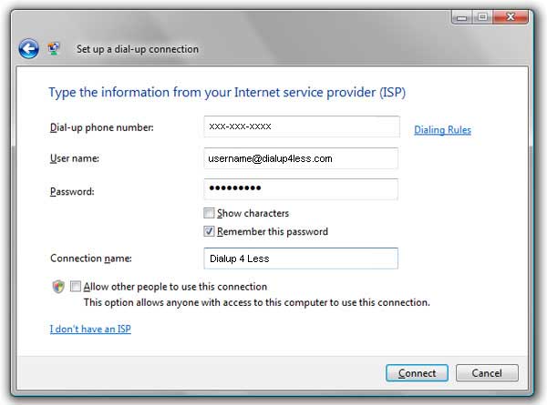 Key in your ISP info