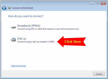 Windows 7 Dial-Up Internet Setup Instructions - Select a Dial-up connection