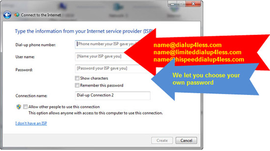 Windows 7 Dial-Up Internet Setup Instructions - The address you use depends onthe type of program you signed up.