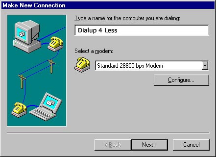 Windows 95 Set-up  - Make a new Connection