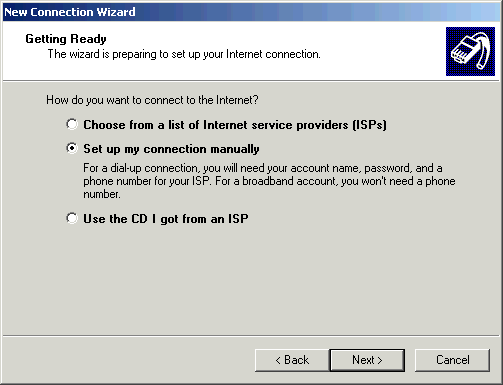 Set Up connection manually